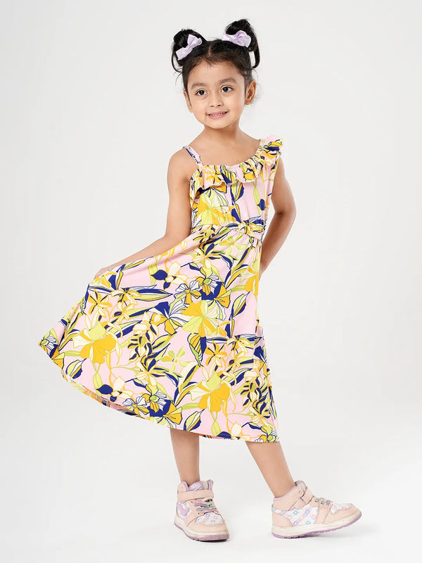 Multi Colour Printed Girls Knit Frock