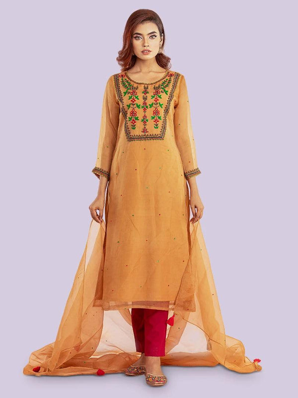 Brown Zardozi Salwar kameez dupatta | Three Pcs Set | Klothen