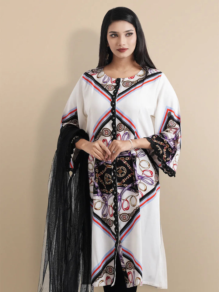 White printed Three pcs Kurti - KLOTHEN