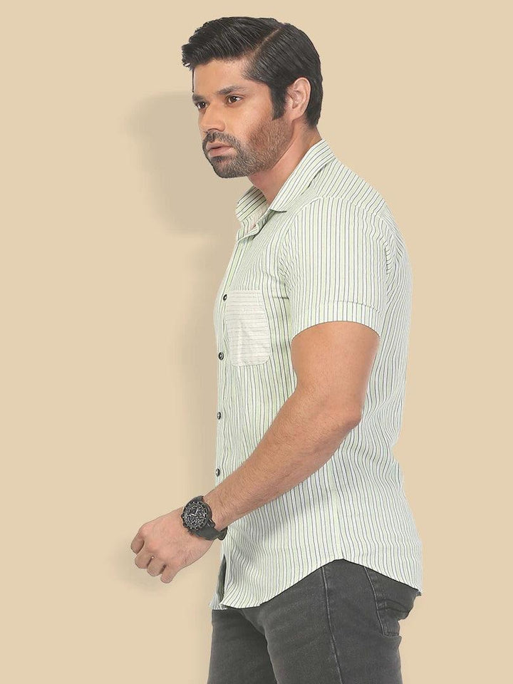 Men's Casual Premium Viscose Striped short Sleeve Shirt - Klothen