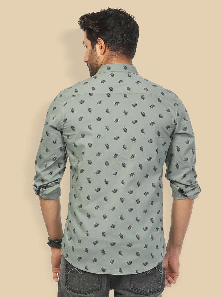 Printed Cotton Olive Full Sleeve Shirts - Klothen