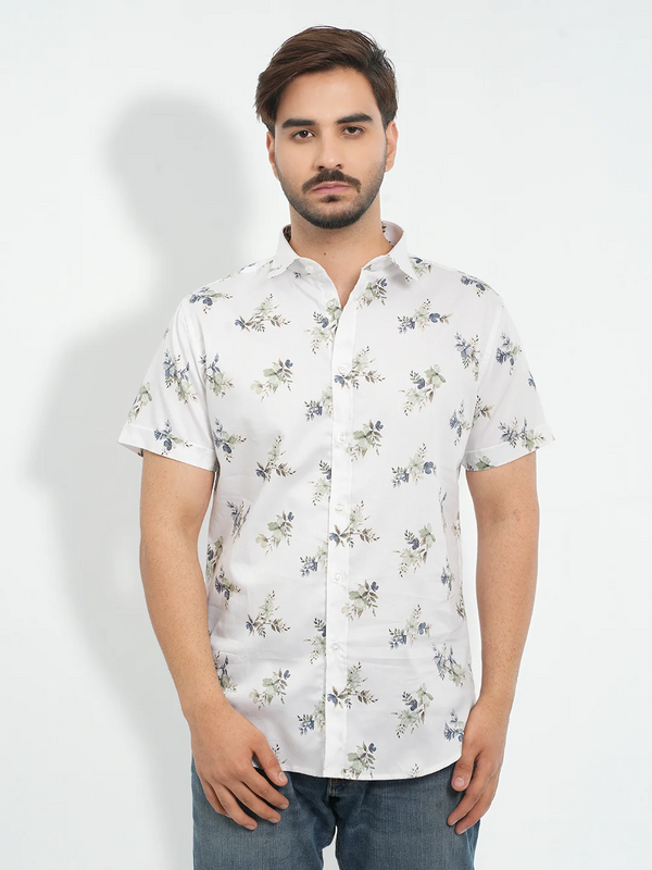 Men's Casual Short Sleeve Floral Printed Shirt