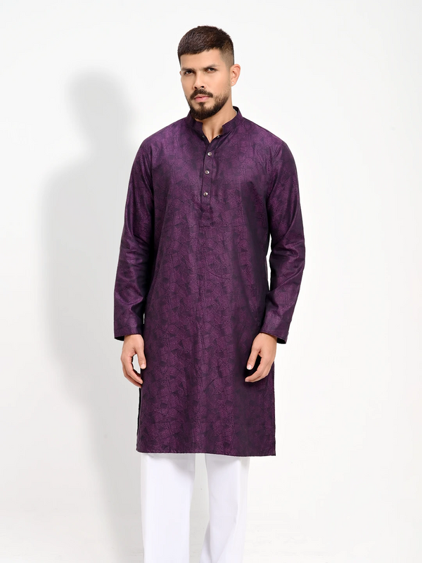 MEN'S ESSENTIAL COTTON JACQUARD FABRIC REGULAR FIT PANJABI . - KLOTHEN
