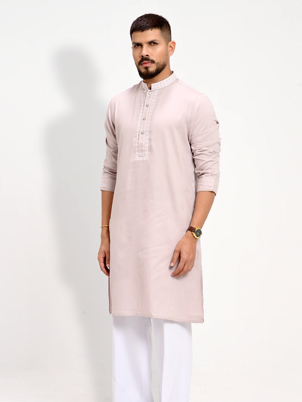 Mena'S Essential Embroidered Cotton Regular Fit Panjabi