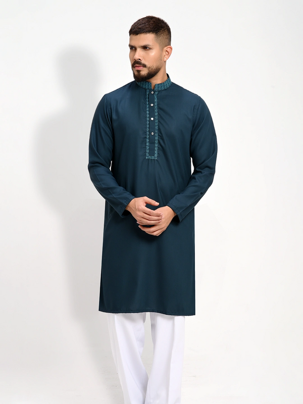 Men's Exclusive Embroidered Bamboo Silk Mixed Regularc Fit Panjabi