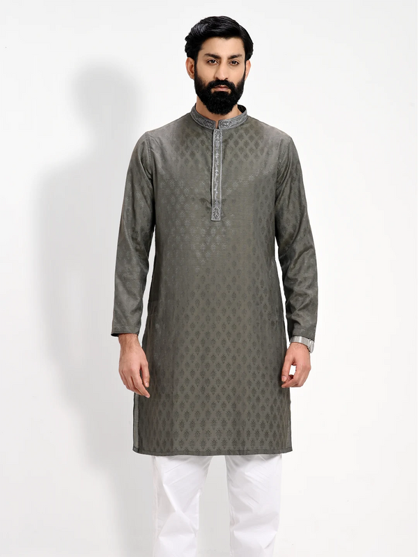 Mena'S Exclusive Jacquard Fabric With Zardosi Work Regular Fit Panjabi - KLOTHEN