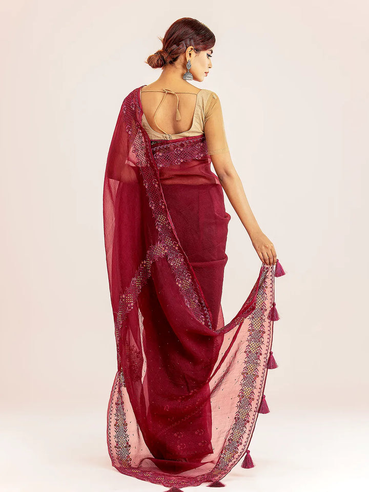 Maroon Muslin Saree | Saree | KLOTHEN