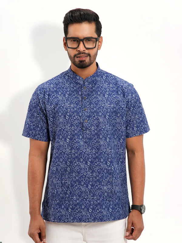 Men's Band  Collar Printed Casual  Half Sleeve Shirt