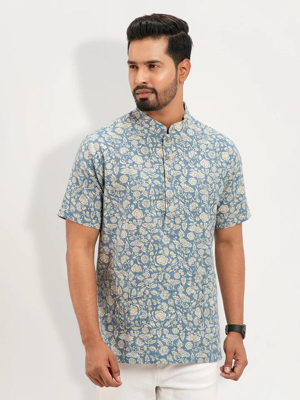 Men's Band  Collar Printed Casual  Half Sleeve Shirt