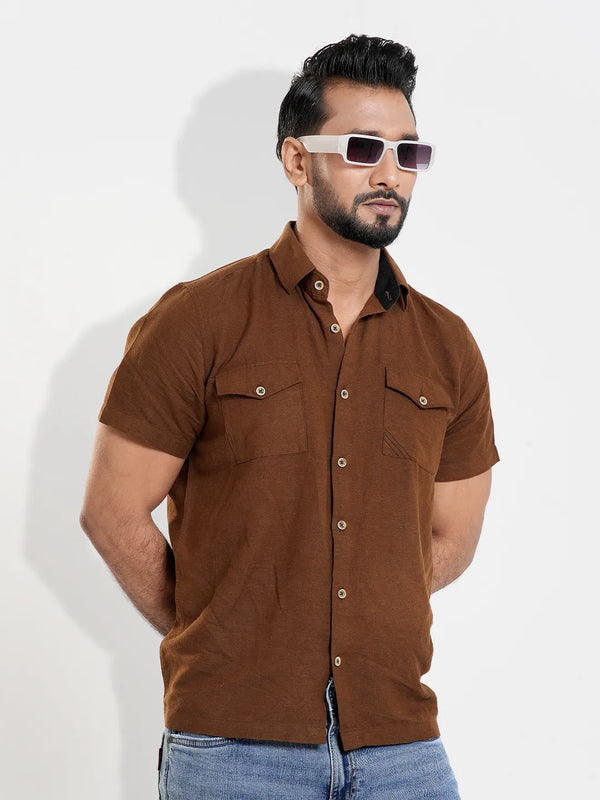 Men's Basic Collar Casual Half Sleeve Shirt