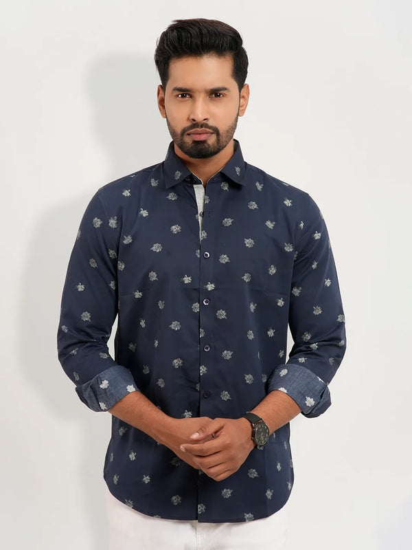 Men's Blue Printed Casual Shirt