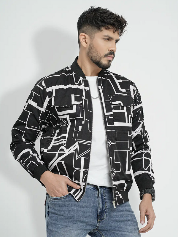 Men's Casual Bomber Jacket in Abstract Print