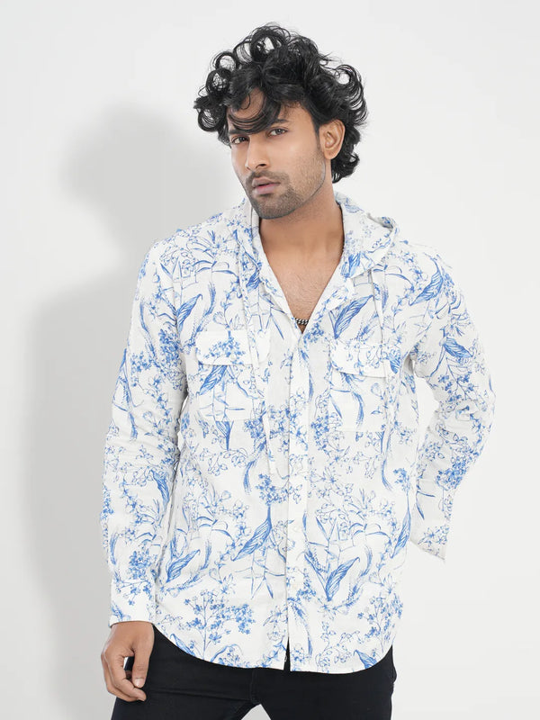 Men's Casual Hoodie Shirt in Floral Print