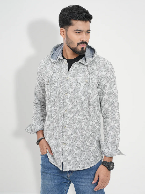 Men's Casual Hoodie Shirt in Floral Print