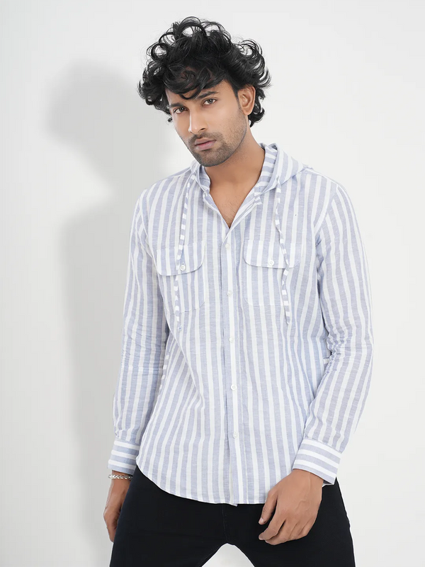 Men's Casual Hoodie Shirt in Stripe