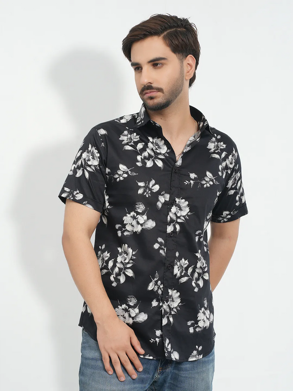 Men's Casual Short Sleeve Floral Printed Shirt