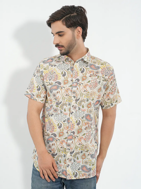 Men's Casual Short Sleeve in Paisley Print