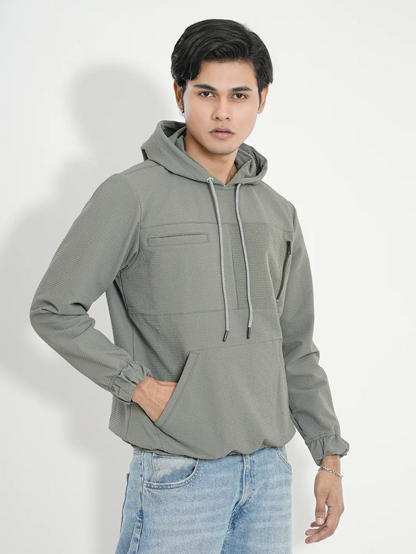 Men's Casual Woven Dobby Hoodie Jacket