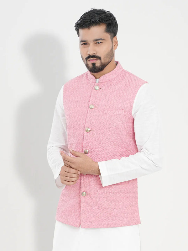 Men's Classical Jacquard Cotton Vest in Light Pink