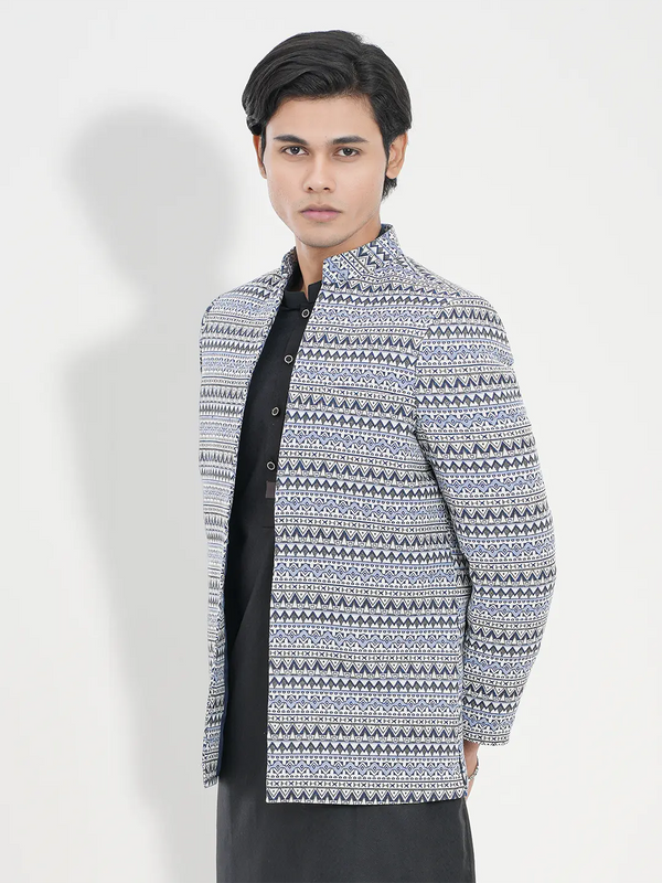 Men's Classical Pendleton Jacquard Open Prince coat