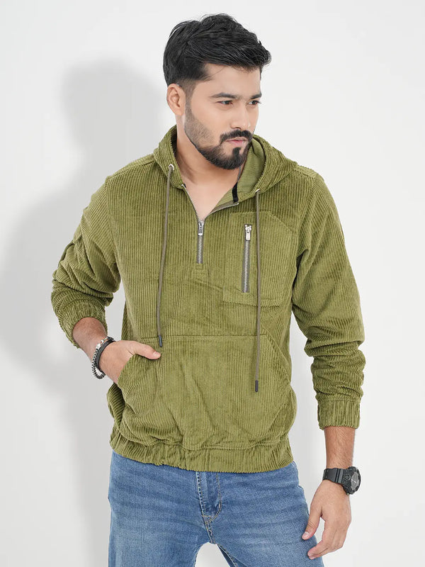 Men's Corduroy Casual Hoodie Jacket Forest Green