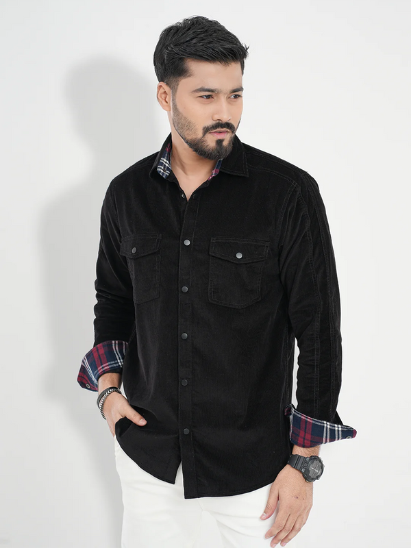 Men's Corduroy Casual Shirt in Jet Black