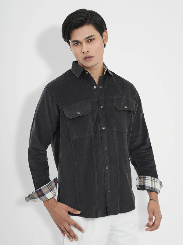 Men's Corduroy Casual Shirt in Lead Grey