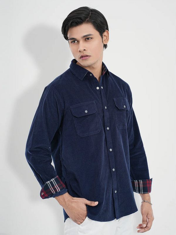 Men's Corduroy Casual Shirt in Prussion Blue