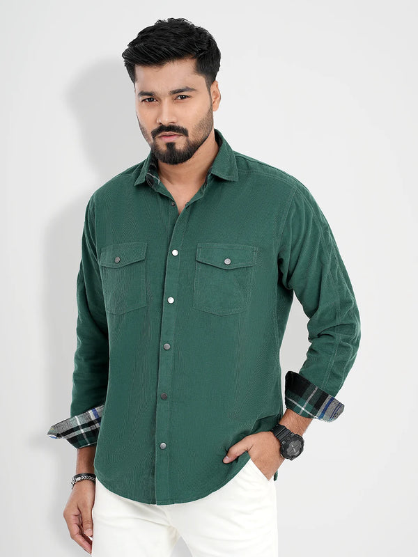 Men's Corduroy Casual Shirt in Teal Green