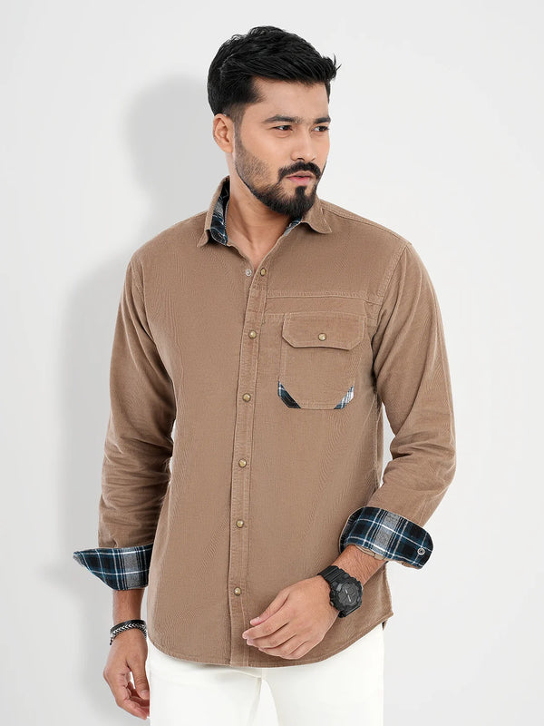 Men's Corduroy Casual Shirt in Tortilla Brown