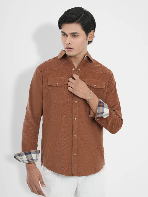 Men's Corduroy Casual Shirt in Towny Brown