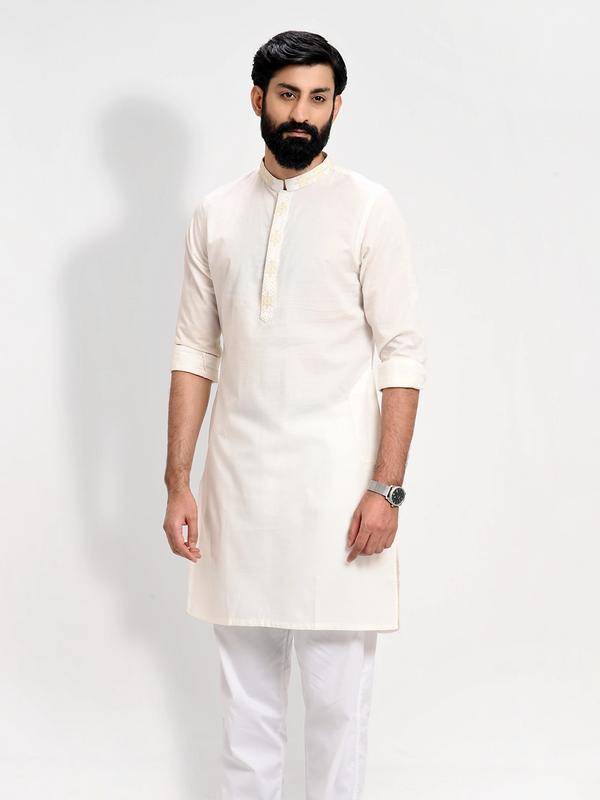 Men’s Essential Embroidered Cotton Fabric Regular Fit Panjabi - KLOTHEN