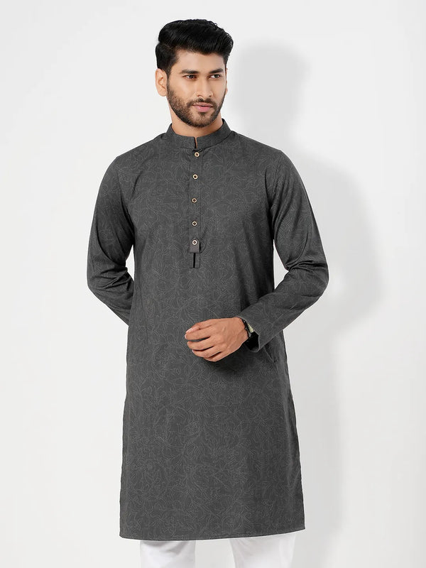 Men's Ethnic Charcoal Grey Panjabi - KLOTHEN