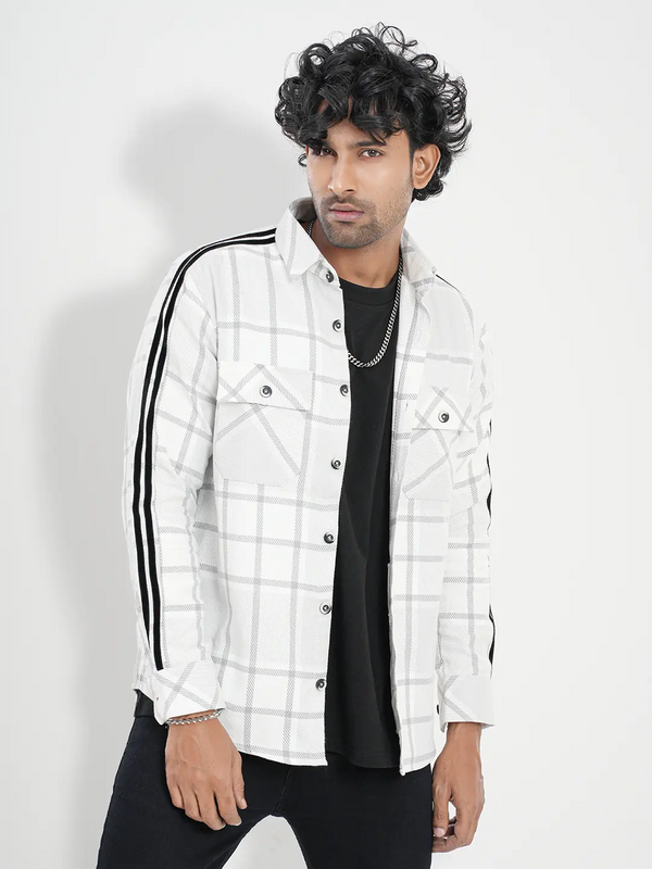 Men's Flannel Check Shacket in White Dove