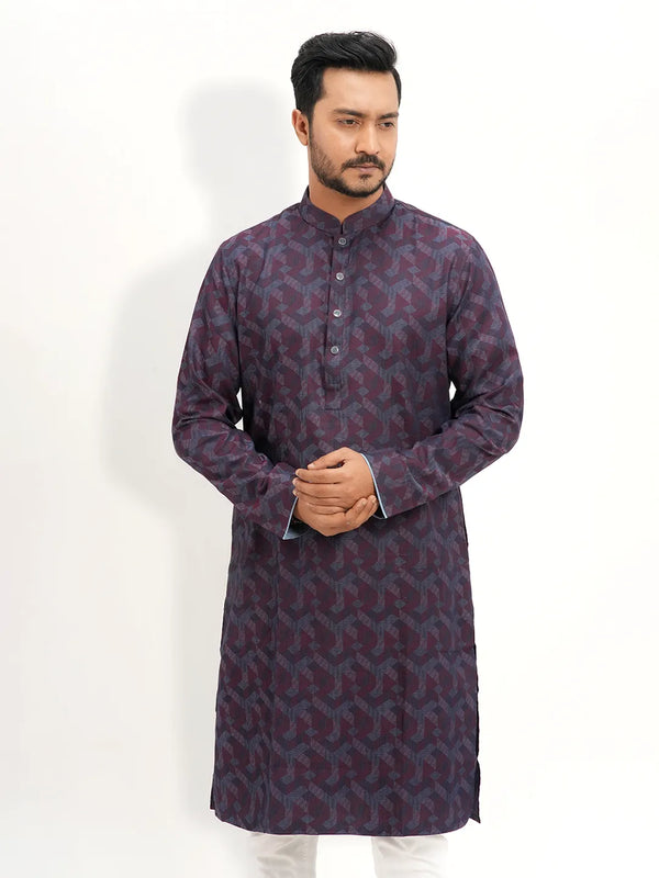 Men's Geometric Maroon Panjabi