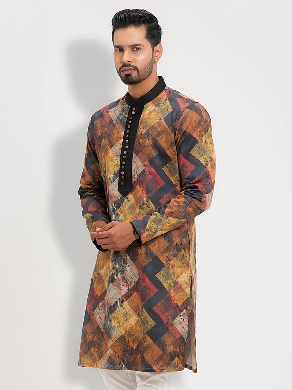 Men's Carrot Yellow Ethnic Panjabi