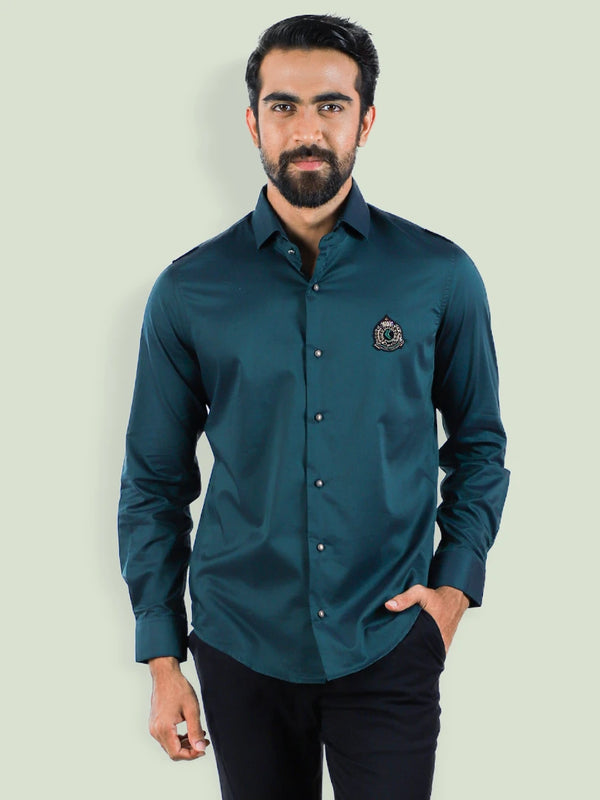 Men's Party Shirt in Deep Teal Full Sleeve Shirt - Klothen