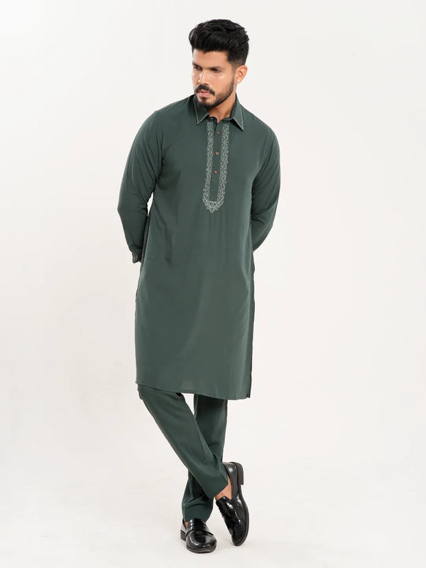 Men's Premium Kabli Set in Dark Green