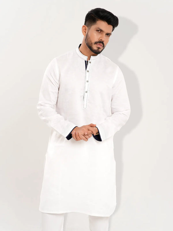 Men's Premium Linen Contrast Fabric With Twill Tape Work Panjabi