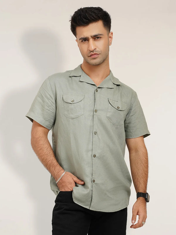 Men’s Short Sleeve Cuban Collar Shirt – Sage Green