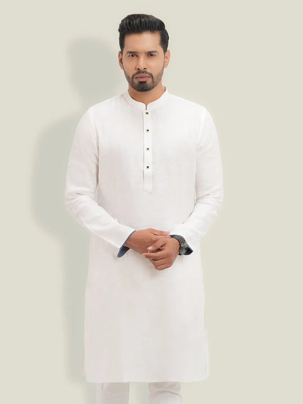 Men's White Linen Panjabi