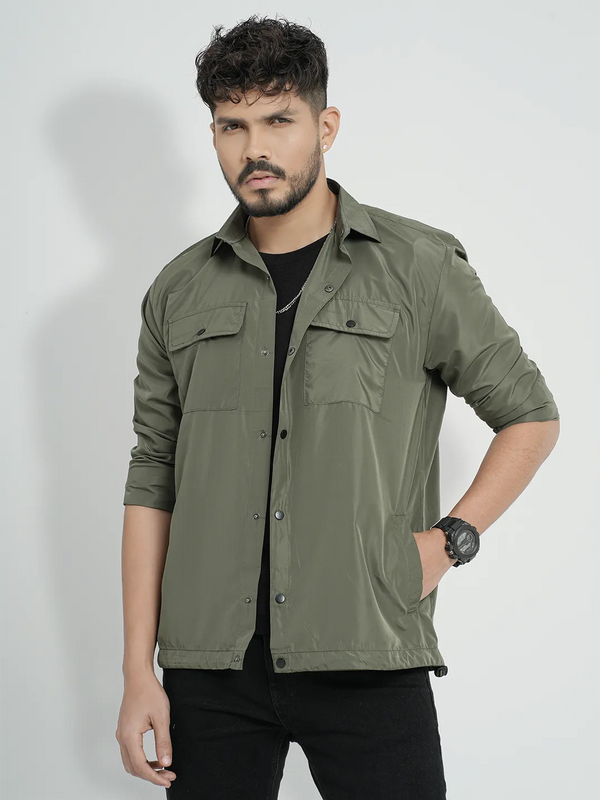 Men's Windbreaker Taffeta Single Part Jacket in Olive