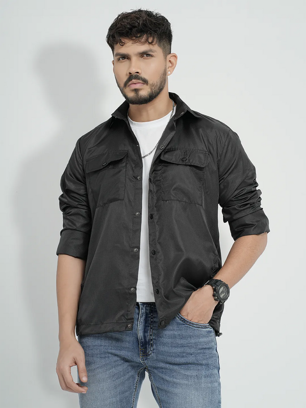 Men's Windbreaker Taffeta Single Part Jacket in Jet Black