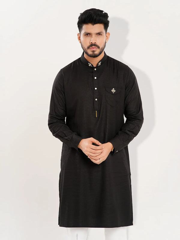 Men's Zardozi Work Premium Panjabi in Black