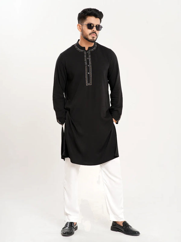 Men's Zardozi Work Premium Panjabi in Black