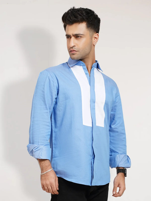 Men's sky casual Shirt with contrast Textured Panel