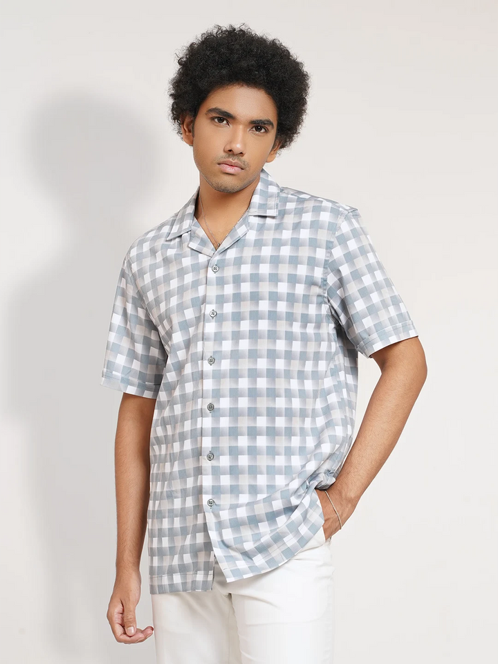 Monochrome Pixel Check Cuban Shirt | Half Sleeve Casual Shirt | KLOTHEN