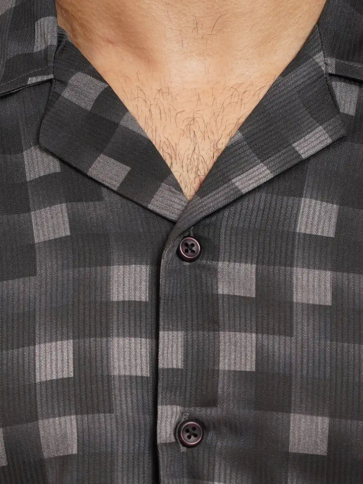 Monochrome Pixel Check Cuban Shirt | Half Sleeve Casual Shirt | KLOTHEN