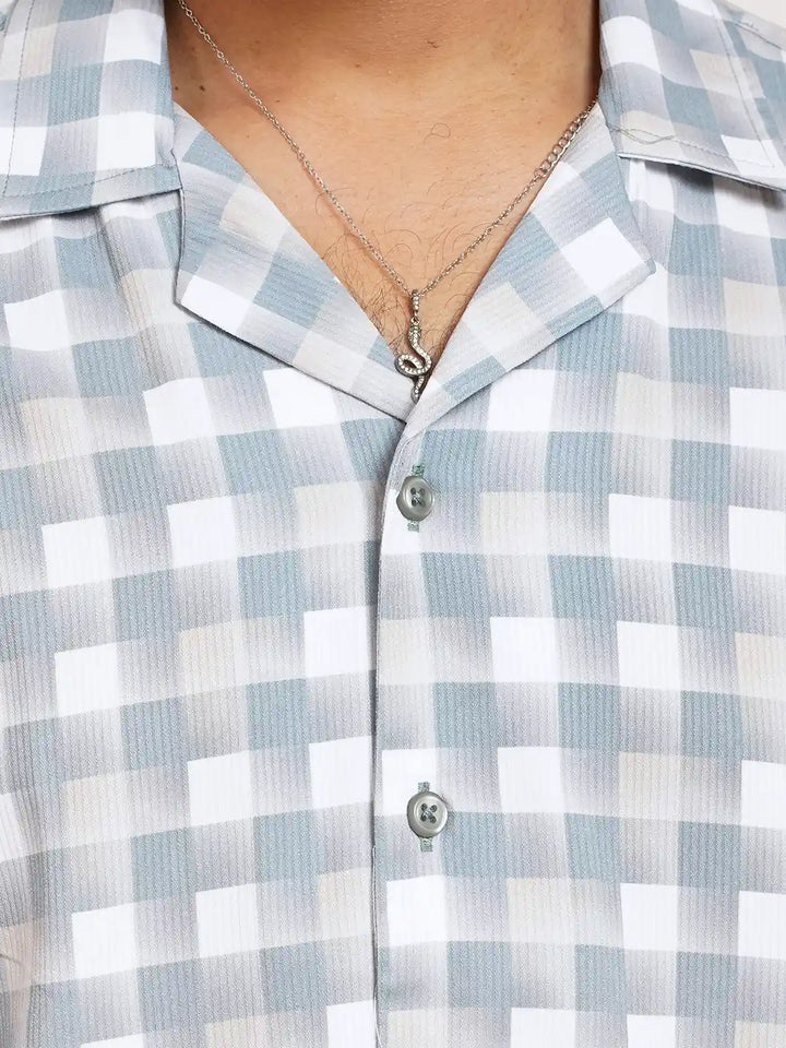 Monochrome Pixel Check Cuban Shirt | Half Sleeve Casual Shirt | KLOTHEN