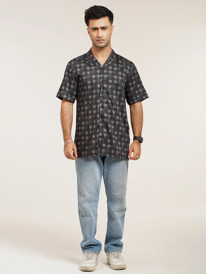 Monochrome Pixel Check Cuban Shirt | Half Sleeve Casual Shirt | KLOTHEN